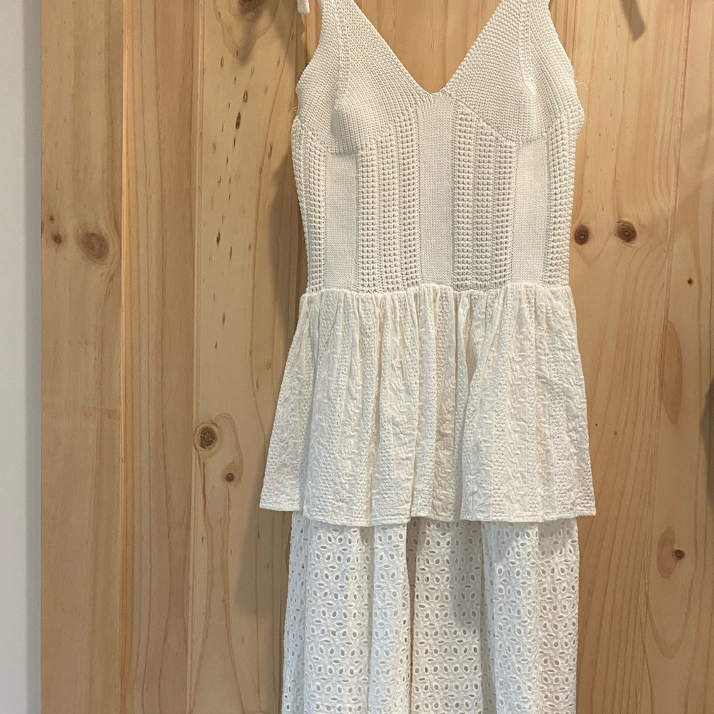 En Saison Cream Textured Sundress with Ruffle Trim. 
Never worn! - Picture 9 of 14